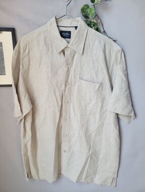 Indigo Palms Denim Company Men's Linen Short Sleeve Button Down Shirt Tan XL